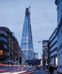 A street scene featuring The Shard