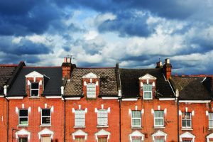 Dark clouds over houses