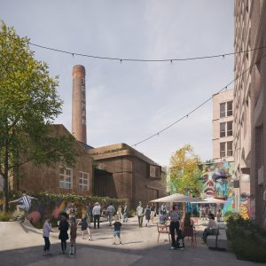 CGI of Chimney Yard at Truman Brewery 