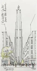 A sketch of the Rockefeller Center by Félicie Krikler.