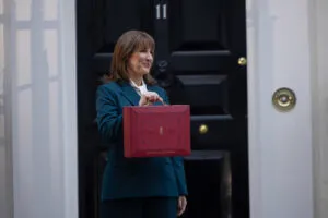 The chancellor of the exchequer leaves Downing Street to deliver the Budget. Credit: Picture by Simon Walker / HM Treasury