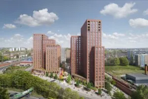 External CGI of the multiple towers of Leeds Urban Village