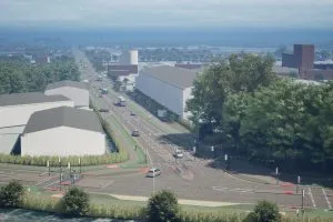 Carrington Relief Road, a £130m project to unlock development. Credit: Trafford Council