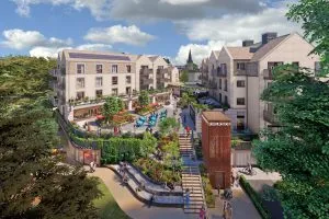 Chippenham Riverside Terrace to Island Park aerial view. Credit: HNW Architects