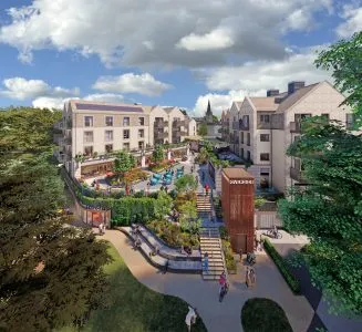 Chippenham Riverside Terrace to Island Park aerial view. Credit: HNW Architects