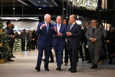King Charles III with members of BPSDC, including Don O'Sullivan, during a visit to Battersea Power Station on 12 December, 2024.